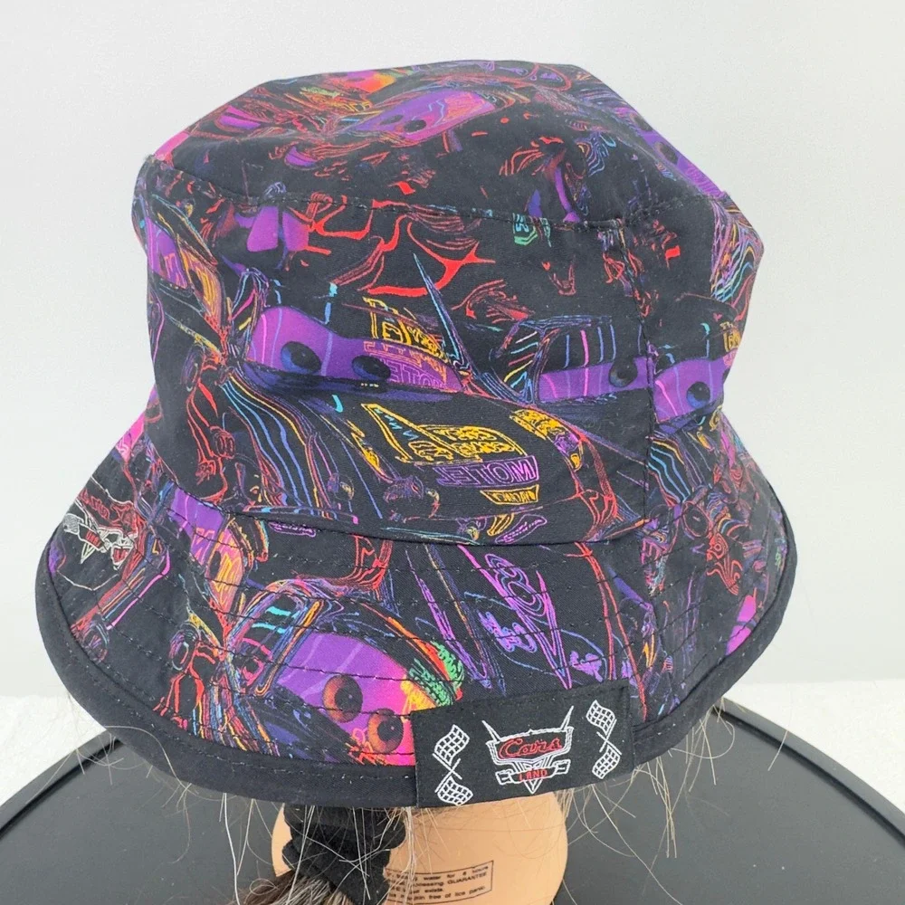 Disney Pixar Cars Land Lightning McQueen Neon Psychedelic Bucket Hat Kids Black